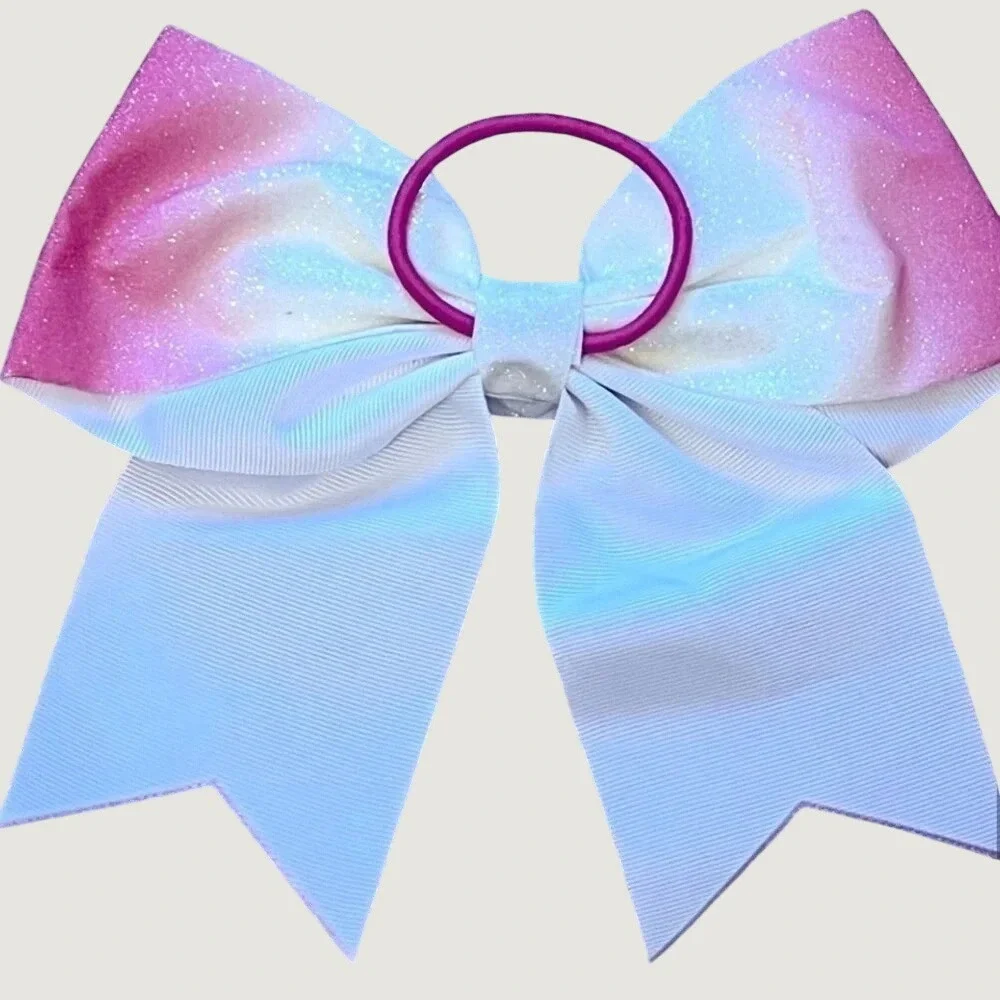 Cheer Hair Bows Set Of 2 Pink White Breast Cancer Awareness Glitter Sparkle